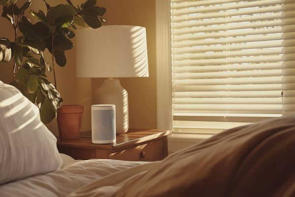 Bedroom window with a blind lowered to darken the room